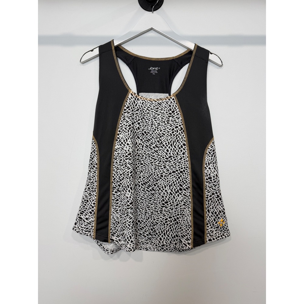 Jofit Womens XXL Black White Pebble Print Racerback Active Tank Top Gold Stitch